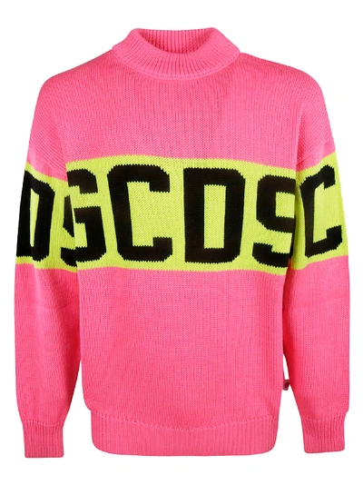 Shop Gcds High Neck Sweater In Rosa Fluo