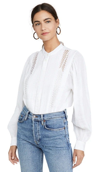 Shop Frame Lace Button Front Top In Blanc