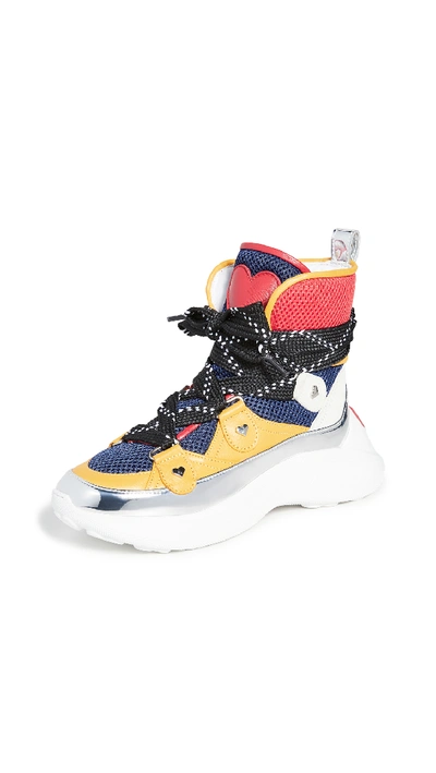 Shop Moschino Hi Top Sneaker In Blue/rd/yell/wht/silver
