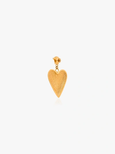 Shop Versace Gold Tone Tribute Heart Drop Earrings In Metallic