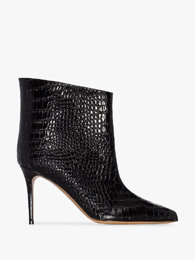 Shop Alexandre Vauthier Black 90 Mock Croc Leather Ankle Boots