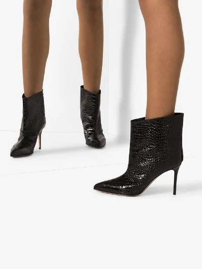 Shop Alexandre Vauthier Black 90 Mock Croc Leather Ankle Boots