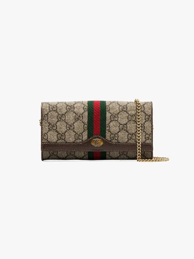 Shop Gucci Beige And Brown Ophidia Gg Chain Canvas Wallet In Neutrals