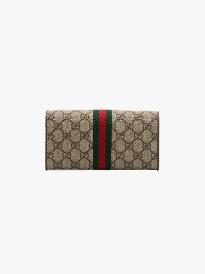 Shop Gucci Beige And Brown Ophidia Gg Chain Canvas Wallet In Neutrals
