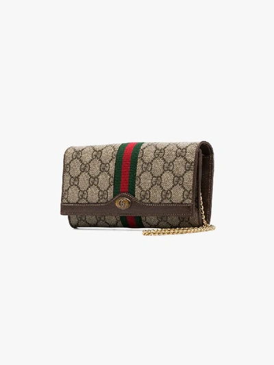 Shop Gucci Beige And Brown Ophidia Gg Chain Canvas Wallet In Neutrals