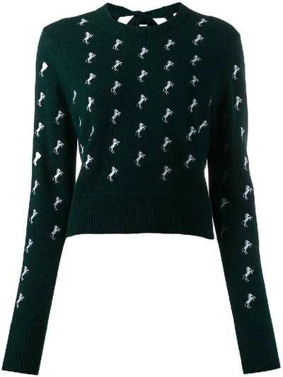 Shop Chloé Dark Pine Horse Embroidered Jumper