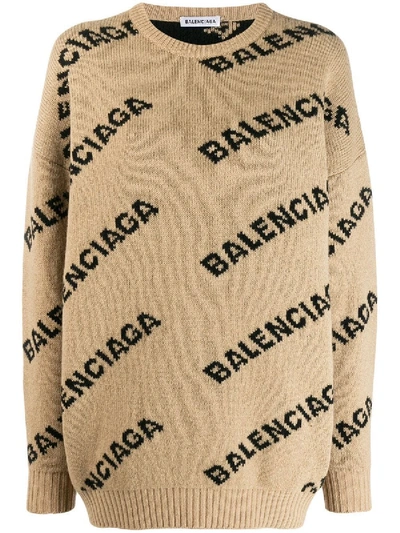 Shop Balenciaga Logo Knitted Crewneck Sweater