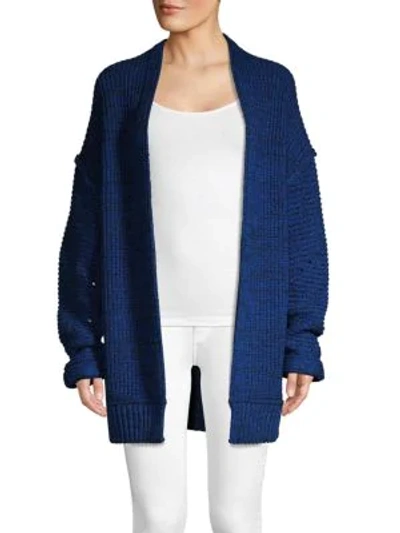 Shop Free People Open-front Cotton-blend Cardigan In Dark Blue
