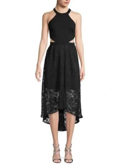 Shop Avec Les Filles Side Cutout Lace-overlay Dress In Black