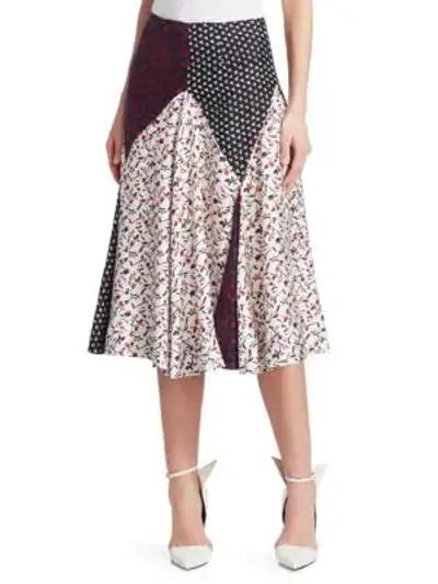 Shop Calvin Klein Mixed Print Silk Midi Skirt In Grey Multi