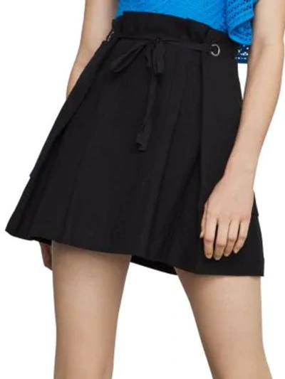 Shop Bcbgmaxazria Tie-front Linen & Cotton Blend Mini Skirt In Black