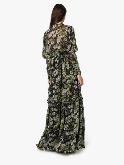 Shop Bytimo Floral Print Long Sleeves Tiered Maxi Dress In Multicolour