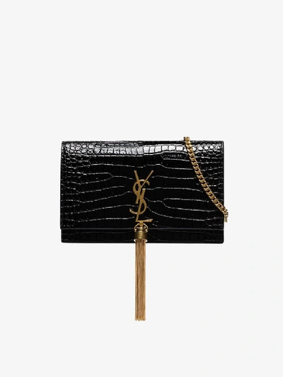 Shop Saint Laurent Black Kate Mock-croc Clutch Bag