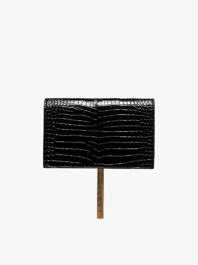 Shop Saint Laurent Black Kate Mock-croc Clutch Bag