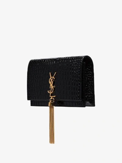 Shop Saint Laurent Black Kate Mock-croc Clutch Bag