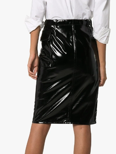 Shop Versace High-rise Vinyl Pencil Skirt In Black