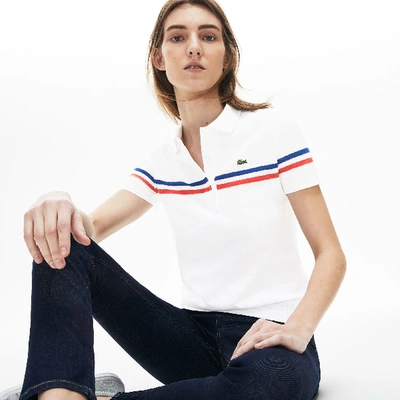 Shop Lacoste Women's Slim Fit Made In France Cotton Polo In White / Navy Blue / White / Red