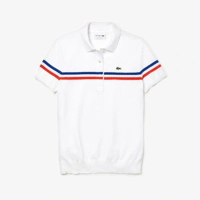 Shop Lacoste Women's Slim Fit Made In France Cotton Polo In White / Navy Blue / White / Red