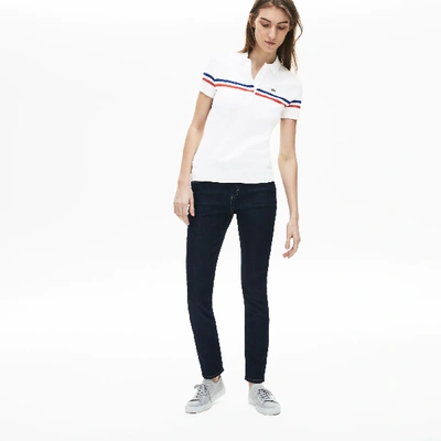 Shop Lacoste Women's Slim Fit Made In France Cotton Polo In White / Navy Blue / White / Red