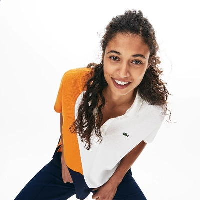 Shop Lacoste Women's Color-block Thermoregulating Piqué Polo In Navy Blue,white,orange