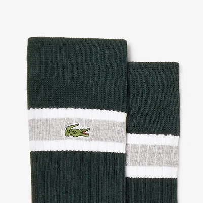 Shop Lacoste Men's Ribbed Cotton Blend Sock 3-pack In Grey Chine / Green / White / Light Blue