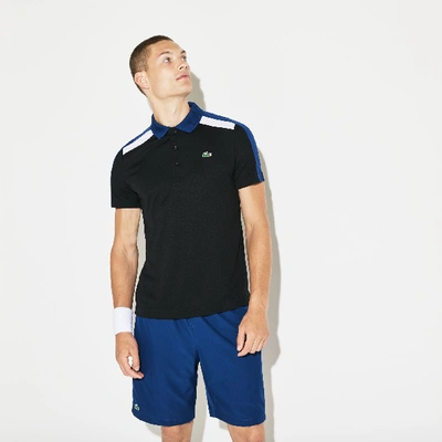 Shop Lacoste Men's Sport Contrast Band Technical Piqué Tennis Polo In Black / Navy Blue / White