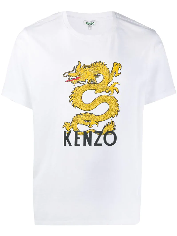 Kenzo T Shirt Mit Drachen Print Weiss In White Modesens