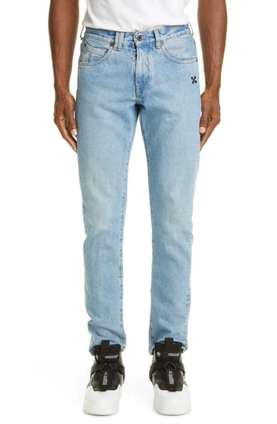 Shop Off-white Slim Fit Jeans In Bleach Blue