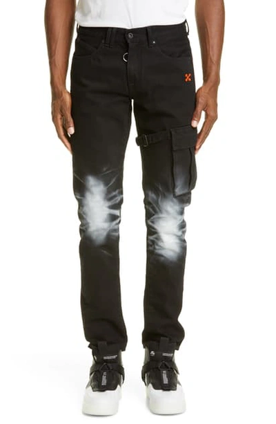 Shop Off-white Slim Fit Asymmetrical Cargo Jeans In Black Orange