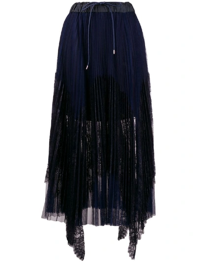 Shop Sacai Pleated Midi Skirt In Blue