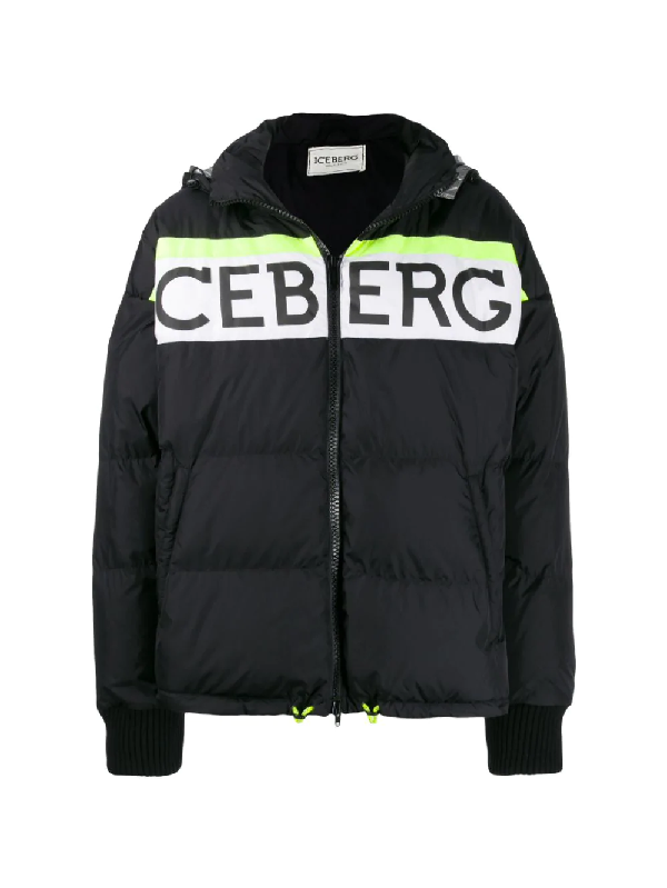 Iceberg Logo Puffer Jacket In 9000 Black | ModeSens