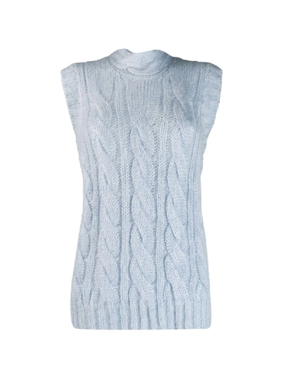 Shop Prada Chunky Cable Knit Vest In Blue
