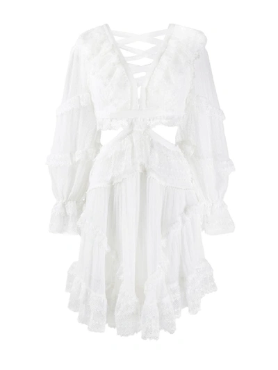 Shop Zimmermann Cut-out Ruffled Dress In White
