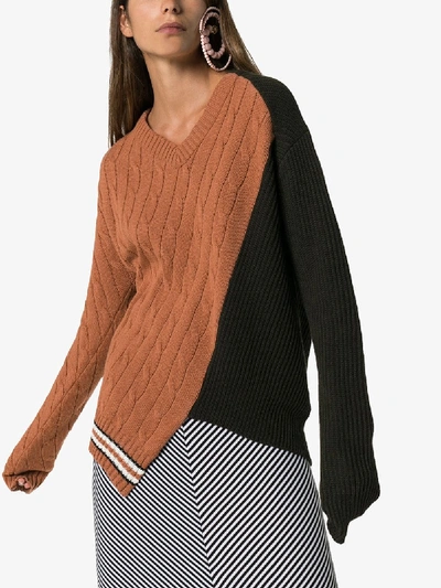 Shop Delada Colour Block Panelled Sweater In Brown