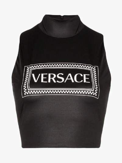 Shop Versace Logo Print Crop Top In Black
