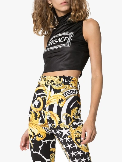 Shop Versace Logo Print Crop Top In Black