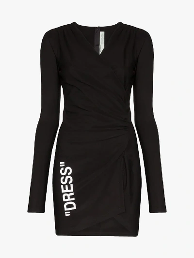 Shop Off-white Gathered Quote Print Dress In Black