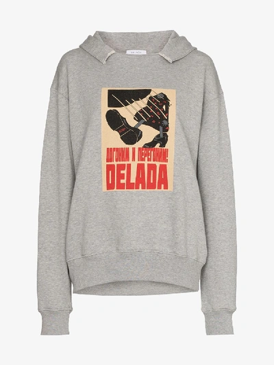 Shop Delada Logo Print Hooded Cotton Sweater In Grey