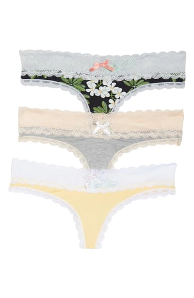 Shop Honeydew Intimates Ahna 3-pack Lace Thong In Heatgs/honey/bkplum