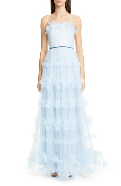 Shop Marchesa Notte Strapless Tulle Gown In Light Blue