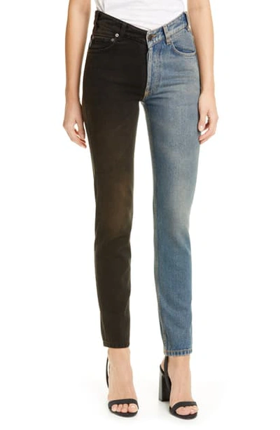 Shop Balenciaga V-neck Two-tone Jeans In Light Rust Indigo