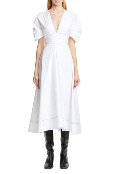 Shop Proenza Schouler Ruched Waist Puff Sleeve Midi Dress In White