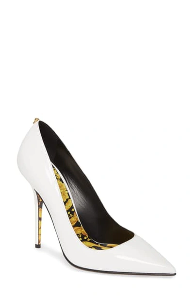 Shop Versace Barocco Pointy Toe Pump In White