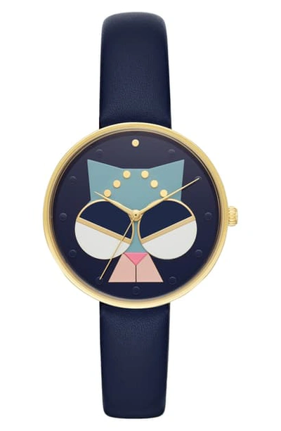 Shop Kate Spade Metro Critter Leather Strap Watch, 36mm In Blue/ Gold