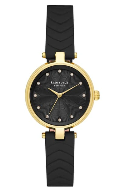 Shop Kate Spade Annadale Leather Strap Watch, 30mm In Black/ Gold