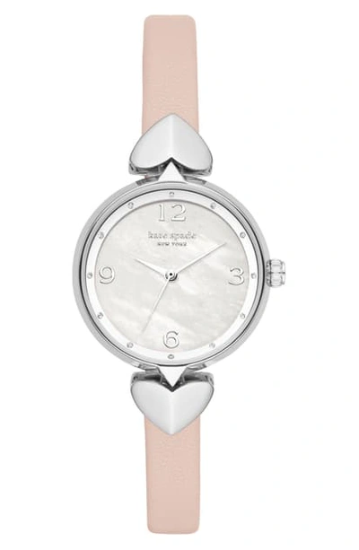 Shop Kate Spade Hollis Leather Strap Watch, 30mm In Blush/ Mop/ Silver