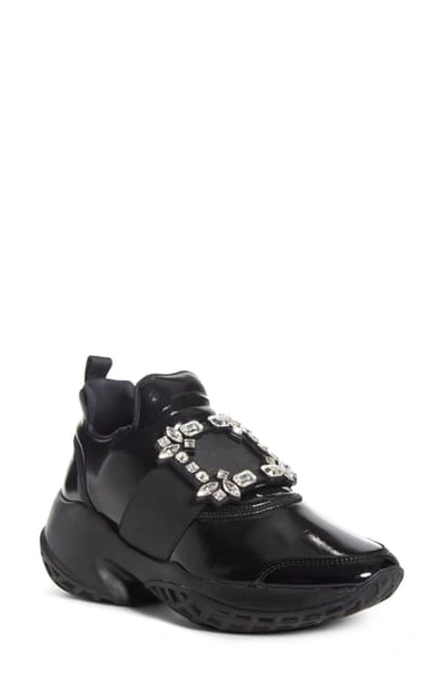 Shop Roger Vivier Viv Crystal Buckle Slip-on Sneaker In Black