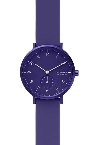 Shop Skagen Aaren Kul?r Rubber Strap Watch, 36mm In Purple