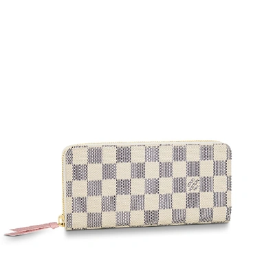 Pre-owned Louis Vuitton  Clemence Wallet Damier Azur White
