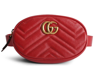 Pre-owned Gucci  Gg Marmont Belt Bag Matelasse Hibiscus Red